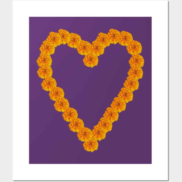 Orange Marigold Flowers Heart Wall Art by ellenhenryart
